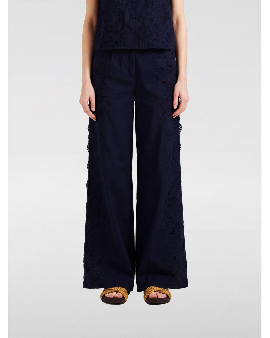 Momoní Blue MomonÌ High-Waisted Poplin Palazzo Trousers With Macramé Inserts