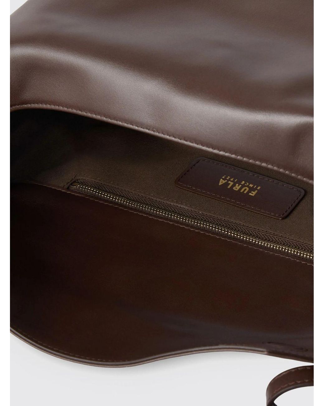 Furla Brown Ginevra Smooth Leather Shoulder Bag With Logo Charm