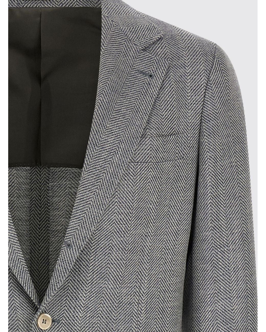 Brunello Cucinelli Gray Single-Breasted Chevron Blazer for men