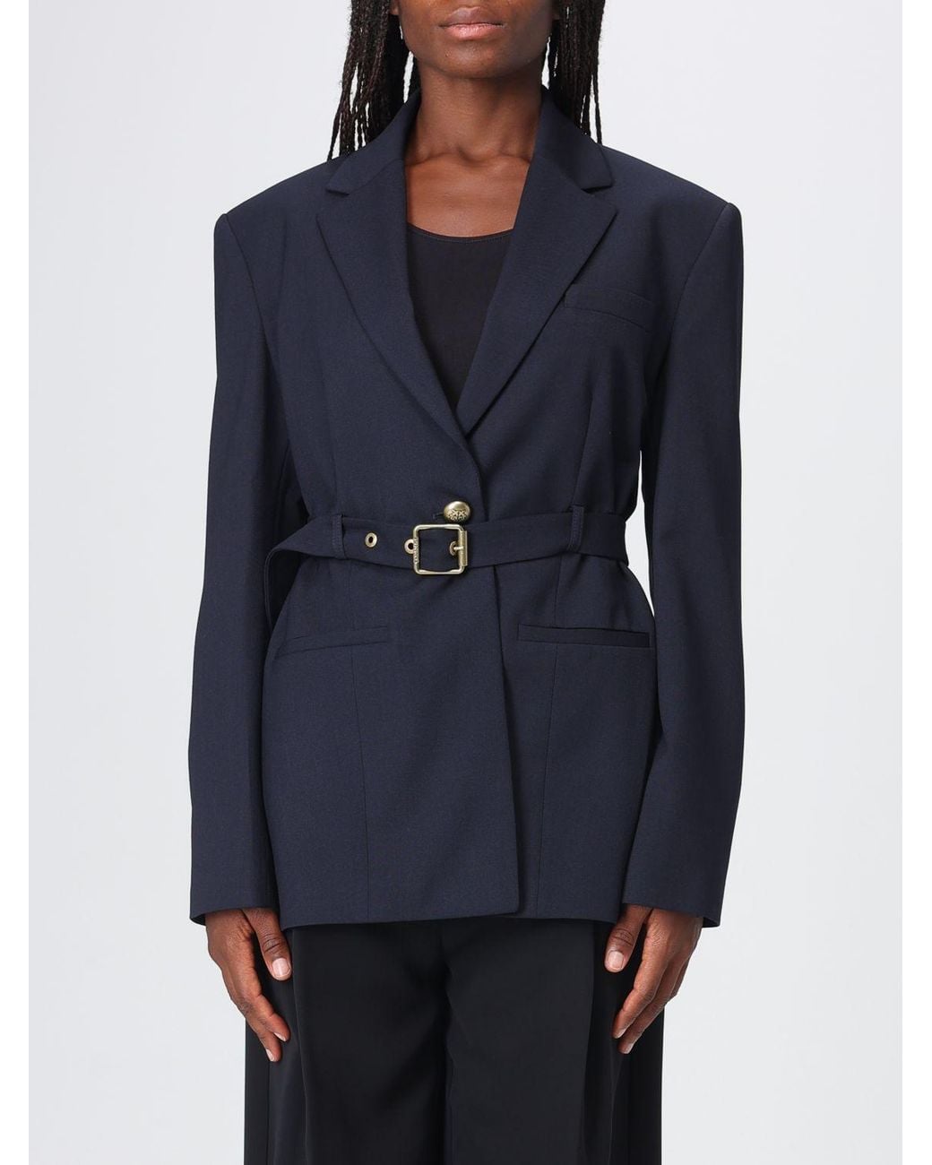 Pinko Blue Slim Fit Single-Breasted Wool Blend Blazer With Waist Belt