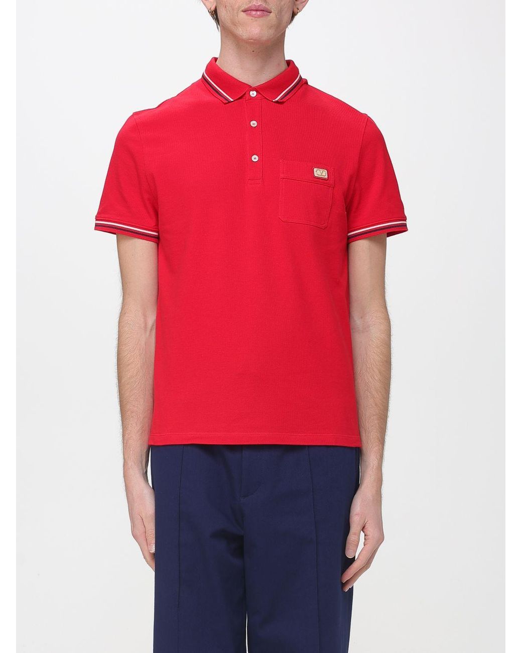 Valentino Red Cotton Polo Shirt With Logo for men