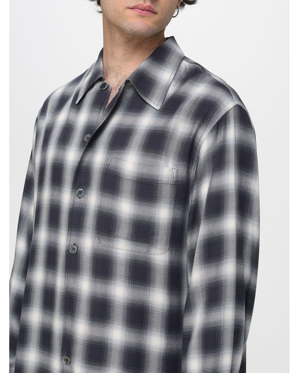 Our Legacy Blue Viscose Shirt With Check Print for men