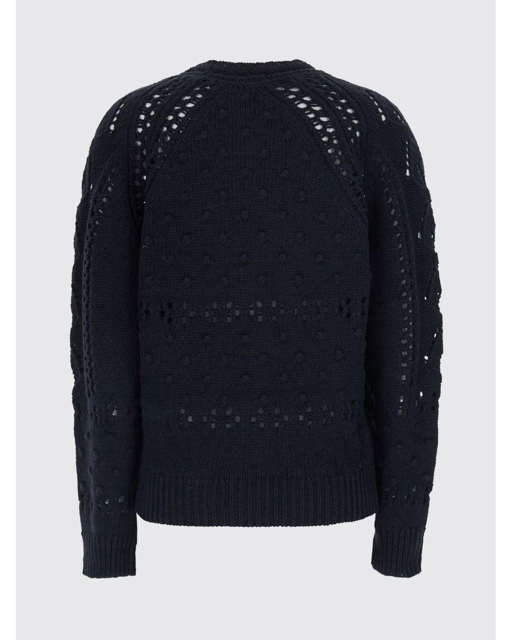 Isabel Marant Blue Wool And Cotton Blend Crewneck Jumper With Ribbed Trims