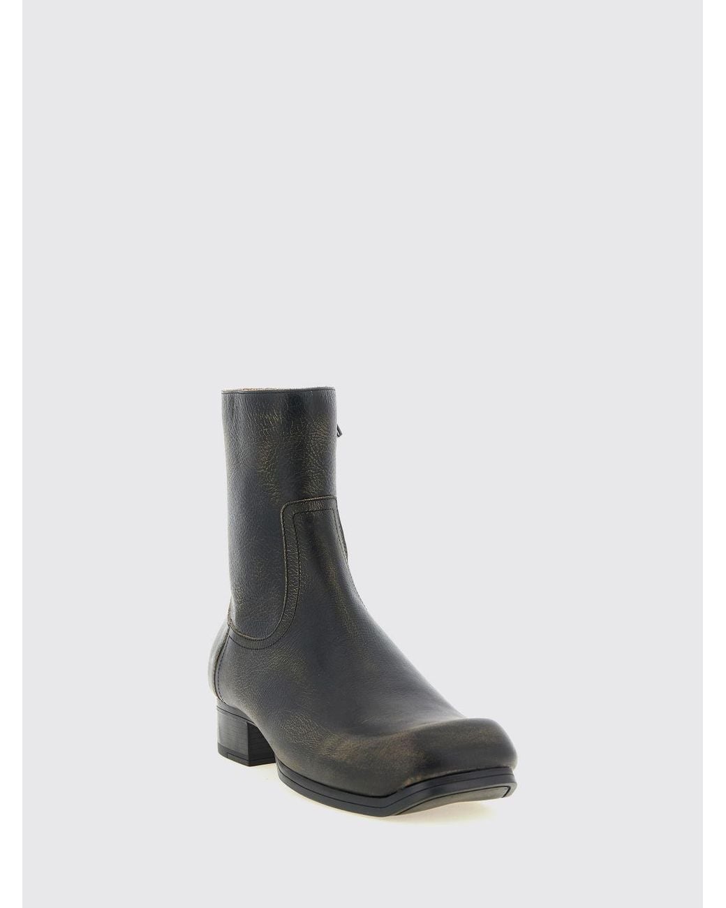 Maison Margiela Black Distressed Leather Ankle Boots With Square Toe And Side Zip for men