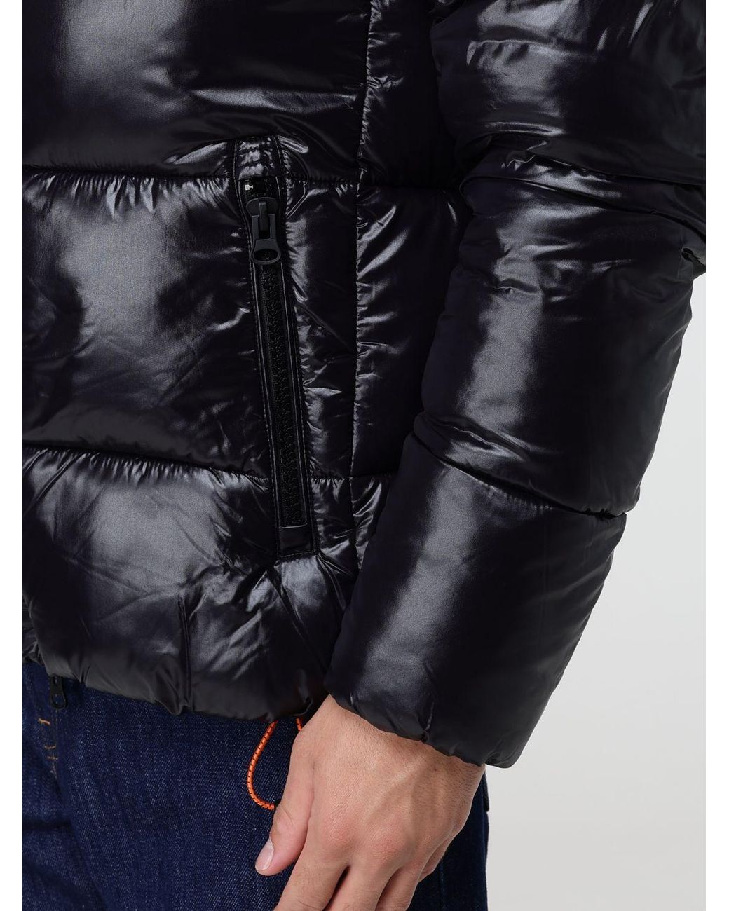 Save The Duck Blue Short Quilted Nylon Puffer Jacket With Hood And Zip Closure for men
