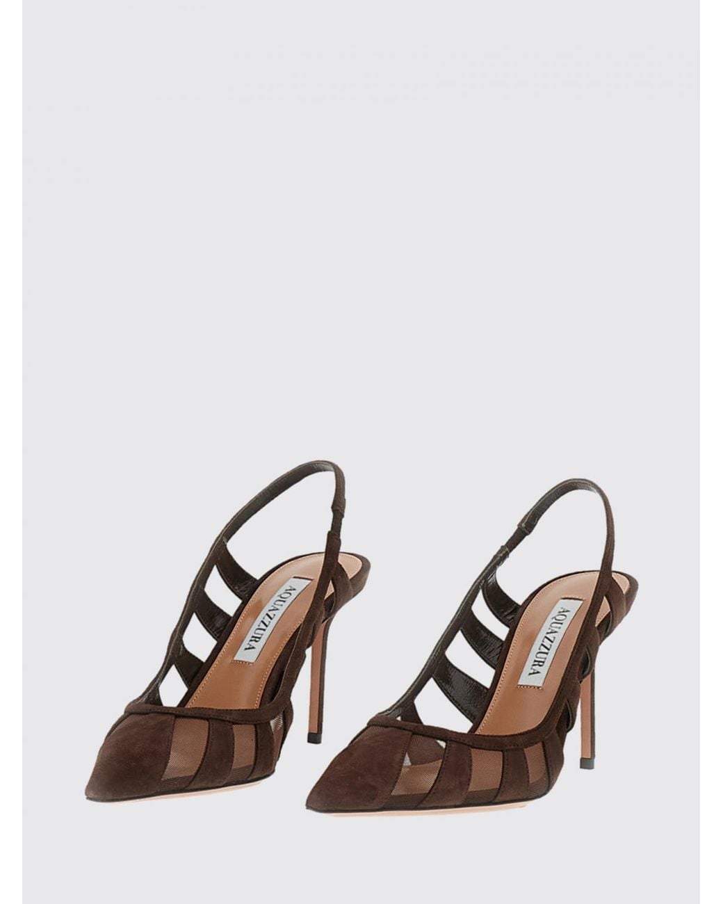 Aquazzura Brown Screen Mesh And Suede High-Heel Slingback Pumps