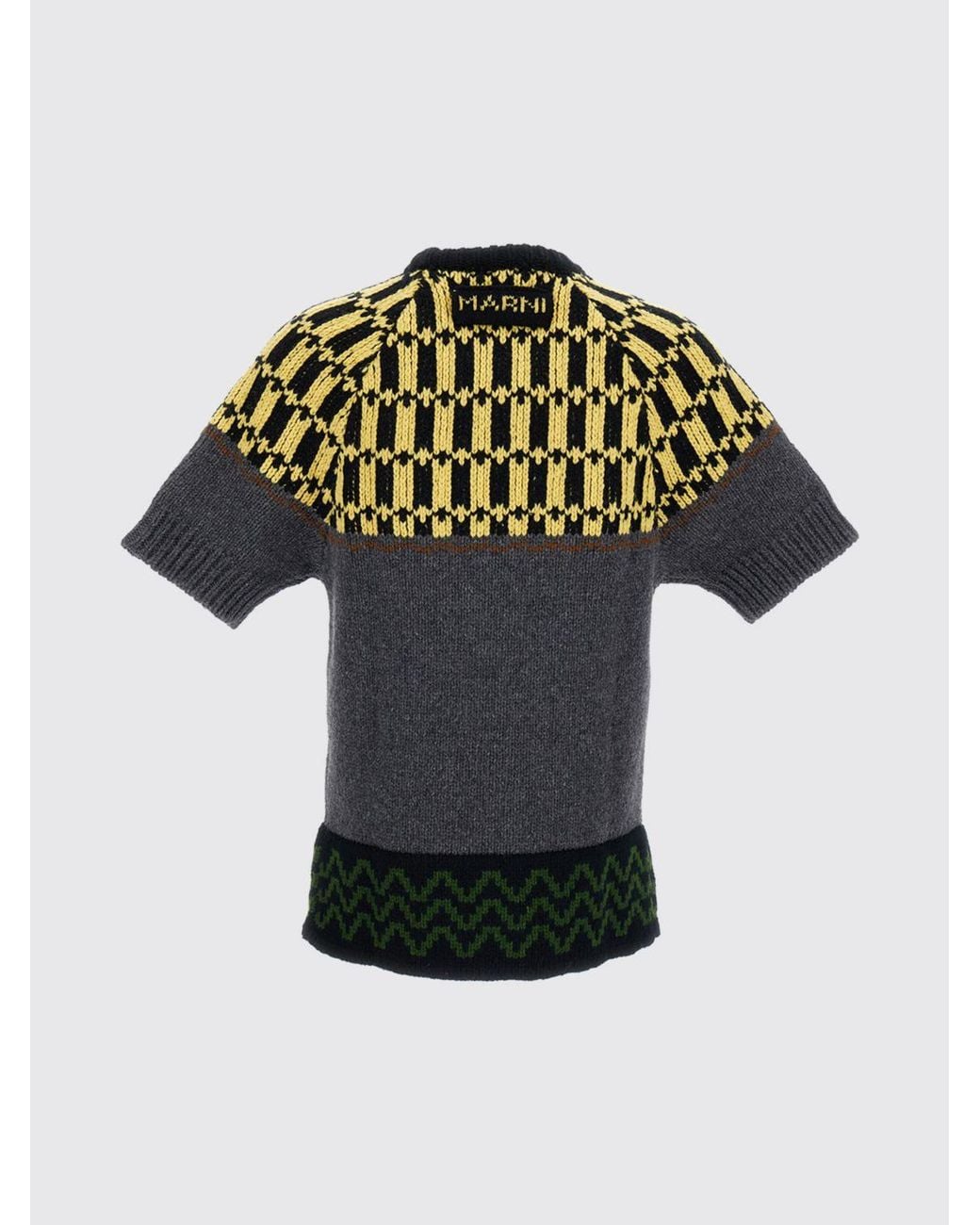 Marni Gray Schmaler Wollpullover Mit Abstraktem Jacquardmuster Und Rundhalsausschnitt
