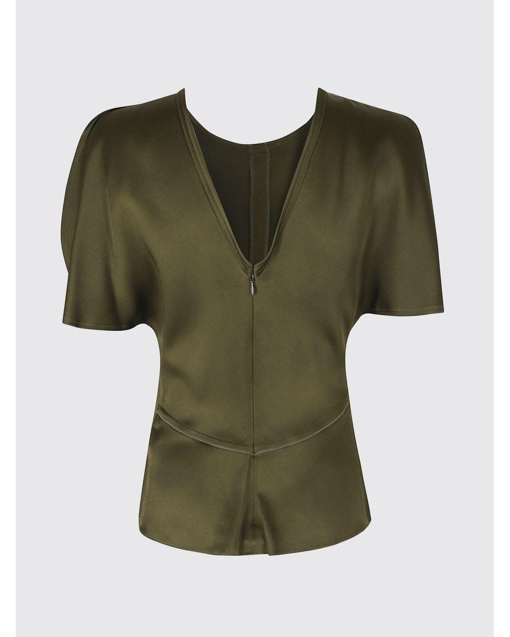 Victoria Beckham Green Bela Satin Crew Neck Top