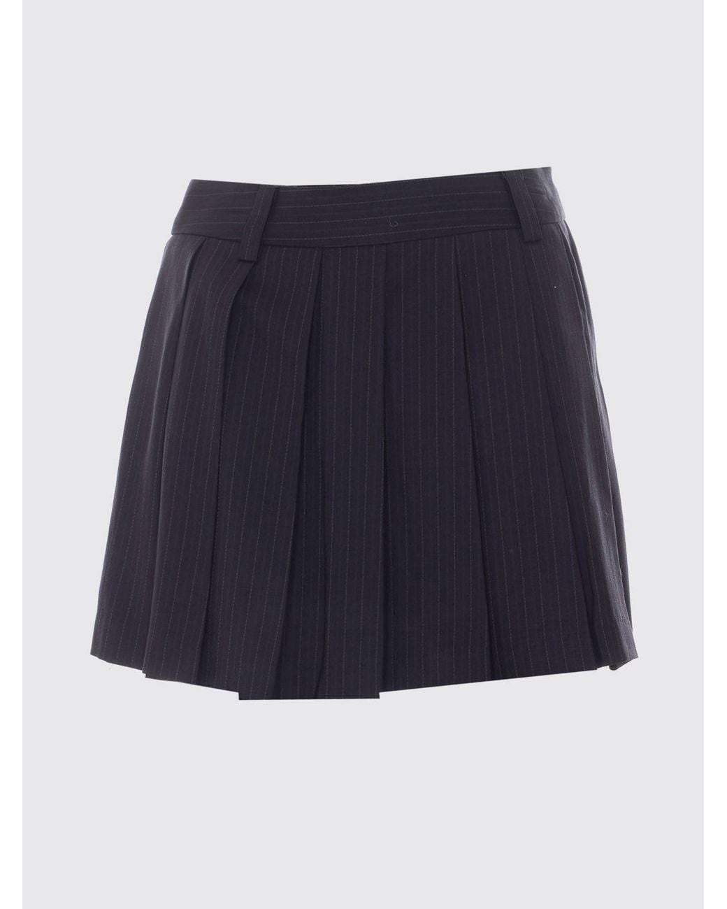 DUNST Black Pinstriped Crêpe Pleated Mini Skirt With Side Zip Closure