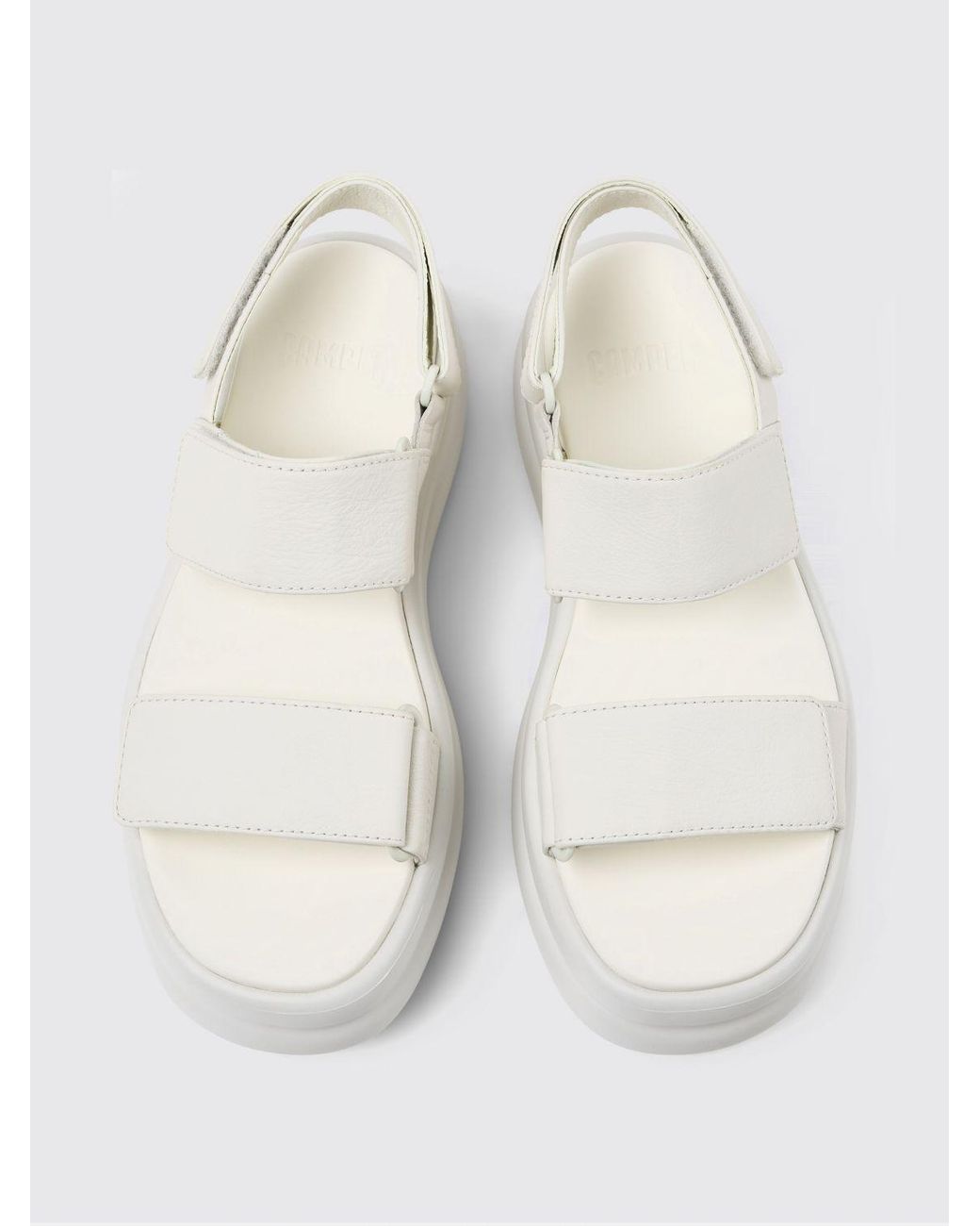 Camper White Pelotas Flota Up Grained Leather Sandals