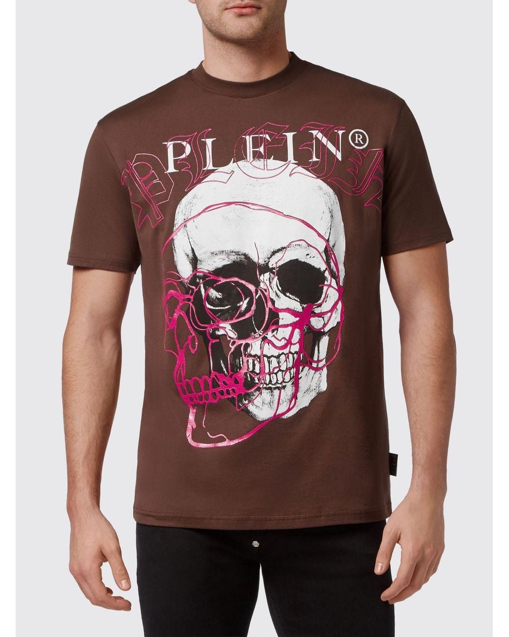 Philipp Plein Red Cotton Crewneck T-Shirt With Skull Print And Contrast Logo for men