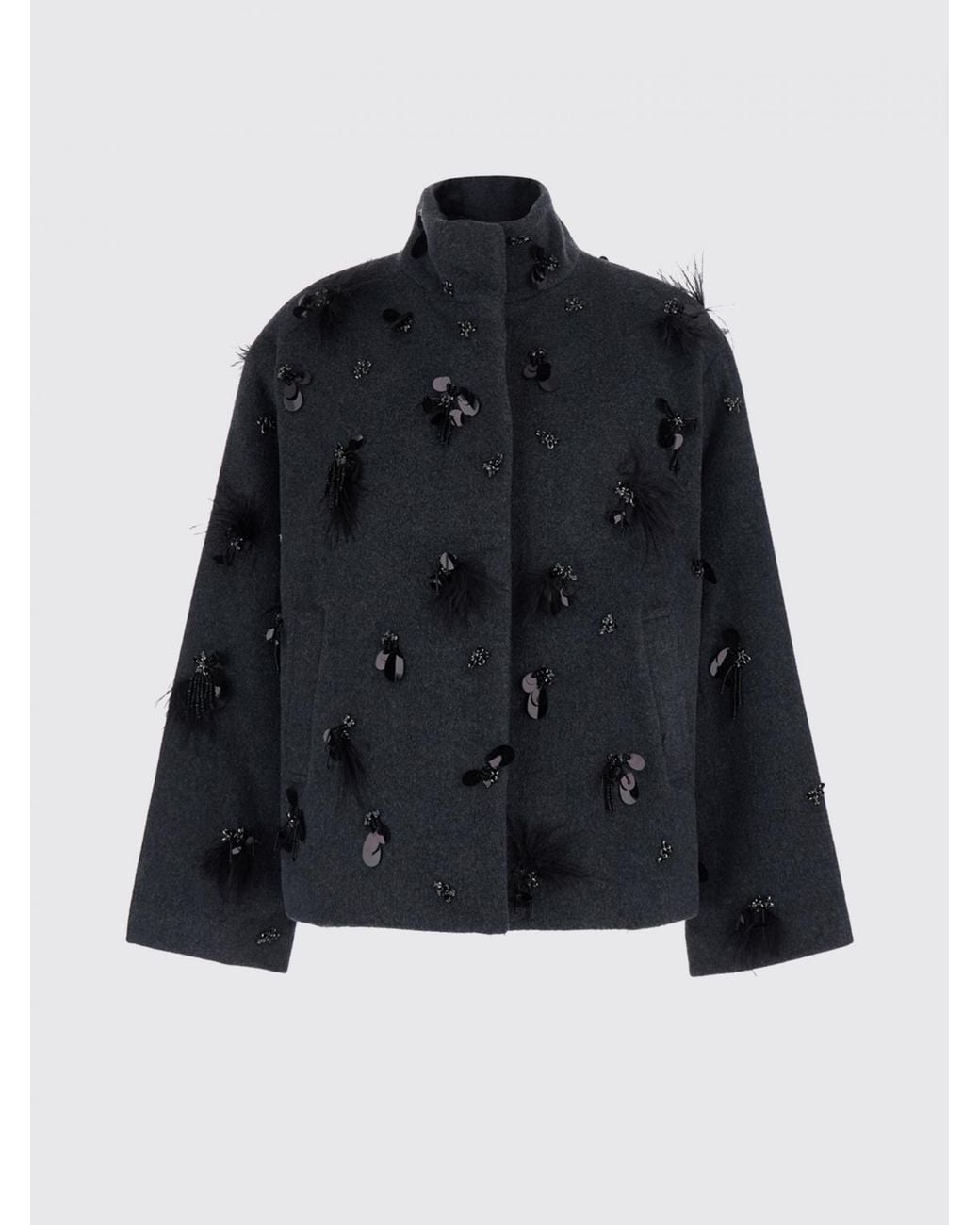 Jonathan Simkhai Black Single-Breasted Short Coat With Feathers And Sequins