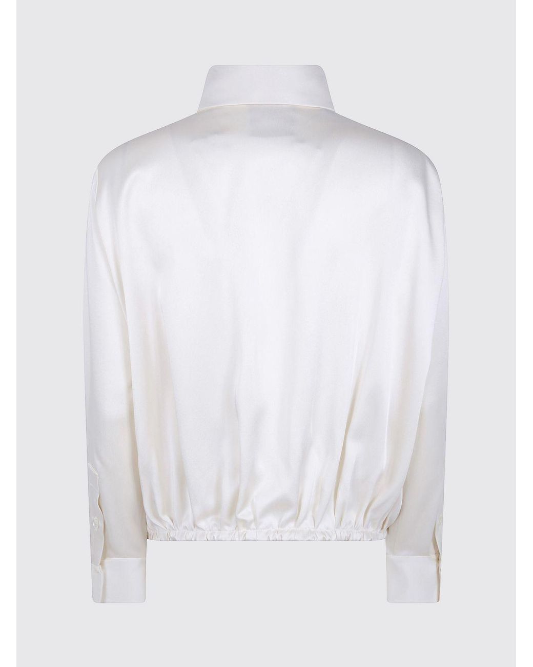 Semicouture White Satin Shirt With Classic Collar, Off-Center Fastening, And Elasticated Hem