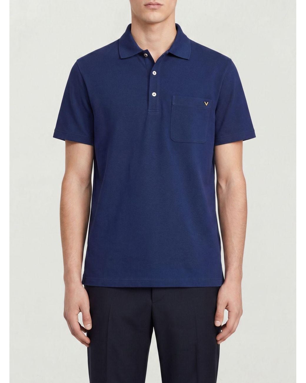 Valentino Garavani Blue Cotton Polo Shirt With Vlogo Signature And Patch Pocket for men
