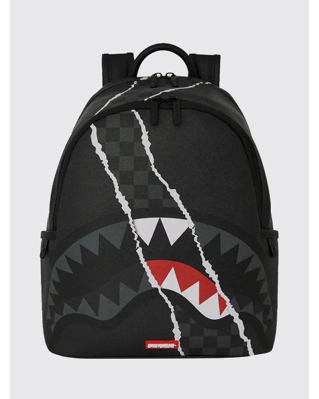Sprayground Black Center Rip Revealing Check Print Pvc Backpack With Adjustable Shoulder Straps