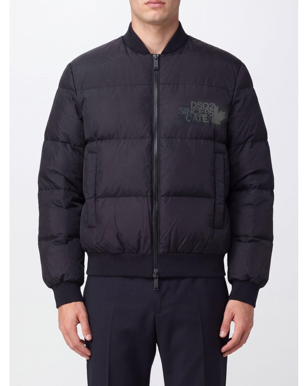 DSquared² Blue Easy Quilted Nylon Bomber Jacket With Ribbed Collar for men