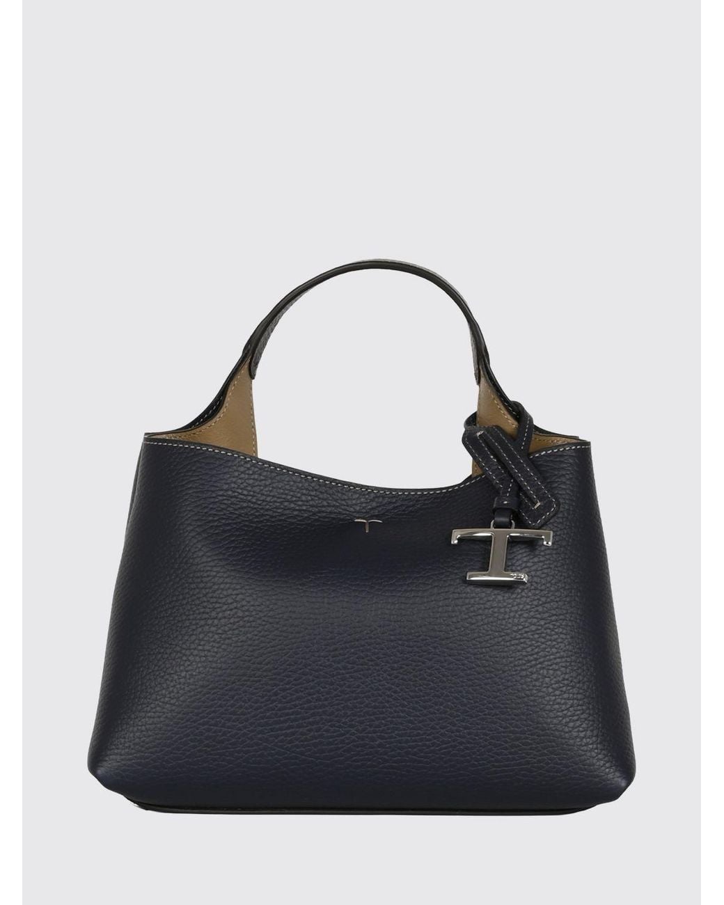 Tod's Blue Grained Leather Handbag With Removable Strap And Charm