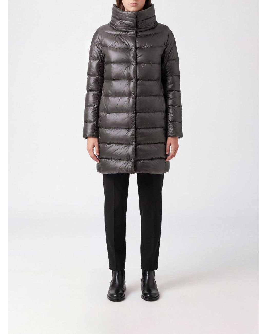 Herno Gray Dora Quilted High Neck Knee-Length Down Jacket