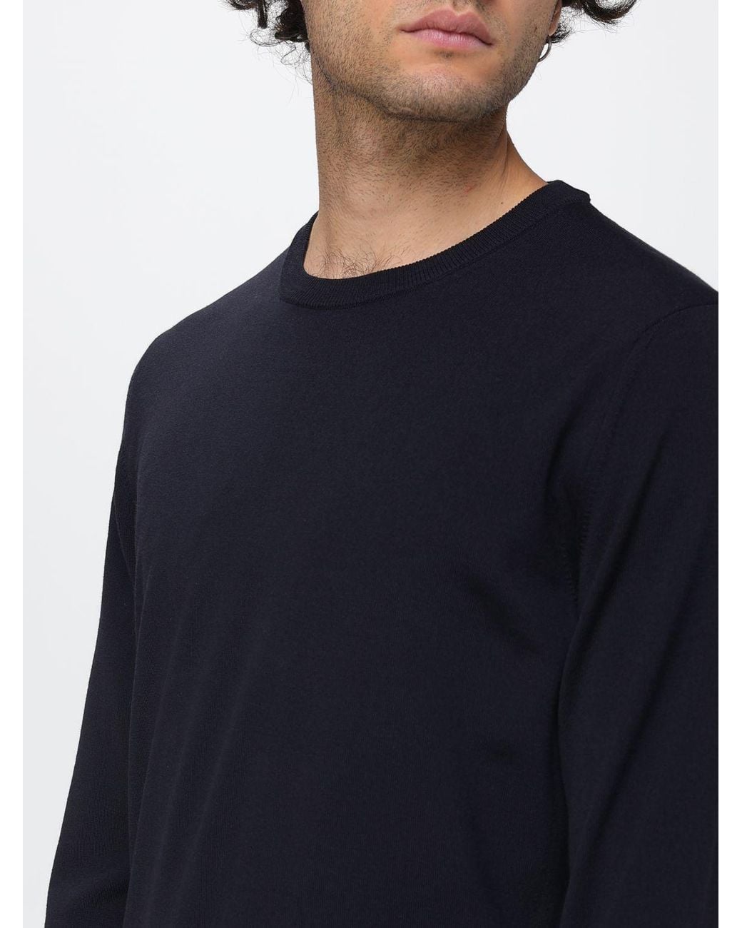 Zanone Blue Crewneck Wool Blend Jumper With Long Sleeves And Ribbed Trims for men