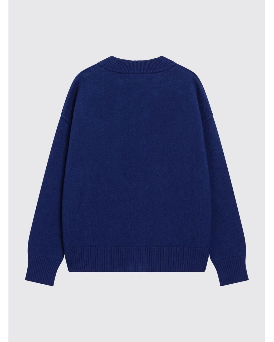AMI Blue V-Neck Wool Cardigan With Contrast Logo for men