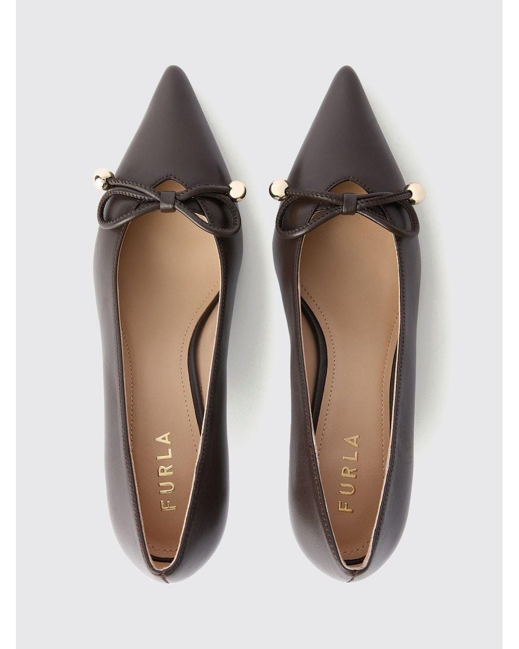 Furla Brown Smooth Leather Pumps With A Medium Stiletto Heel And Almond Toe