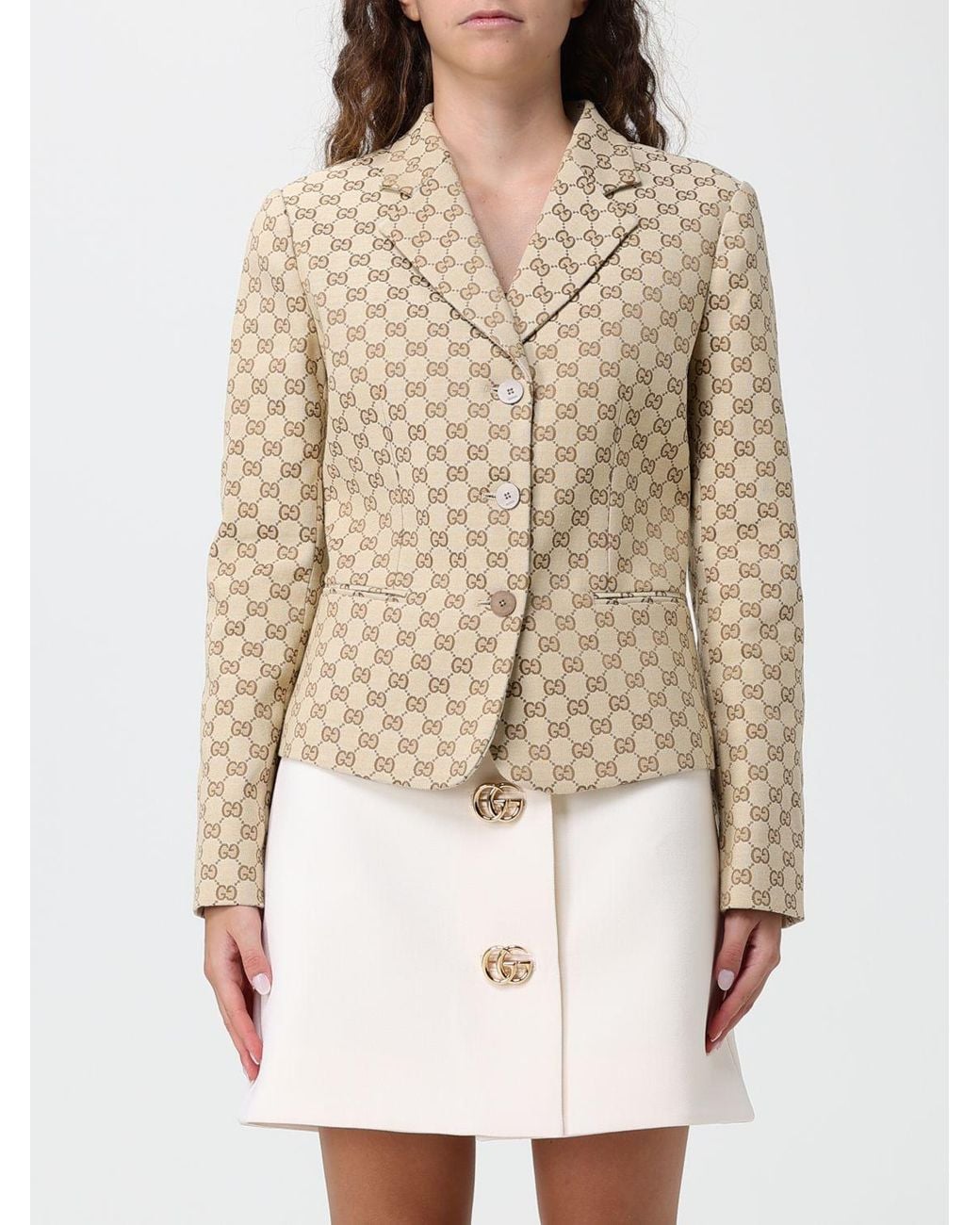 Gucci Natural Gg Monogram Pattern Single-Breasted Short Blazer