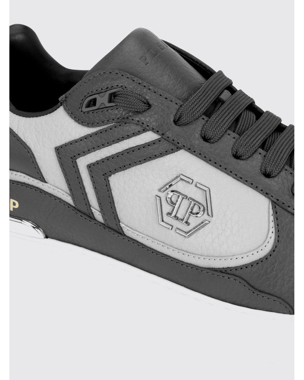 Philipp Plein Gray Pit-$Top Monogram Leather Low-Top Trainers With Hexagon Logo for men
