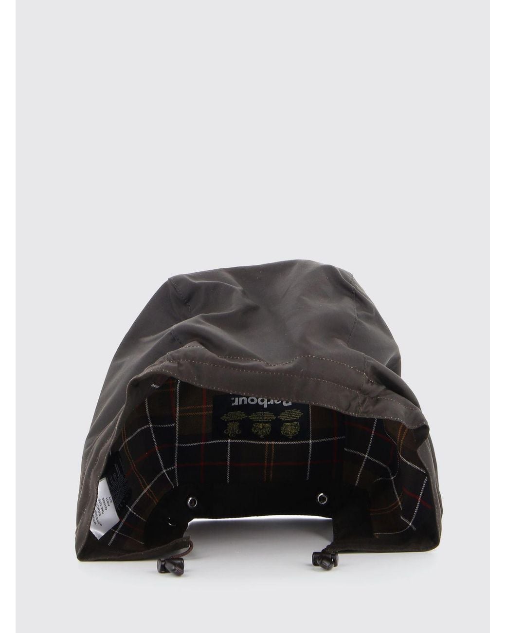Barbour Black Waxed Cotton Fisherman's Bucket Hat With Check Interior for men