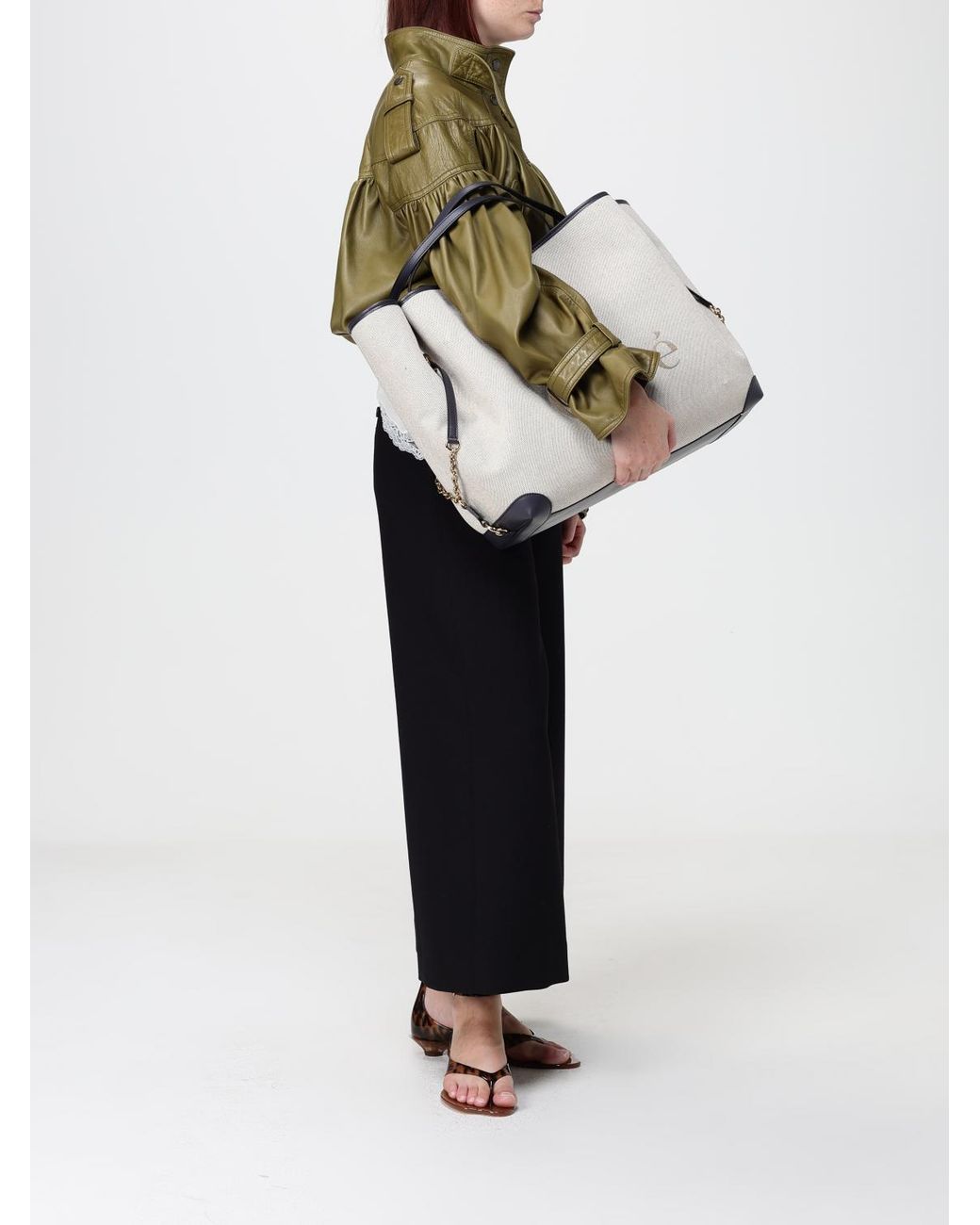 Chloé Natural ChloÉ Clover Large Cotton Tote Bag With Jacquard Logo