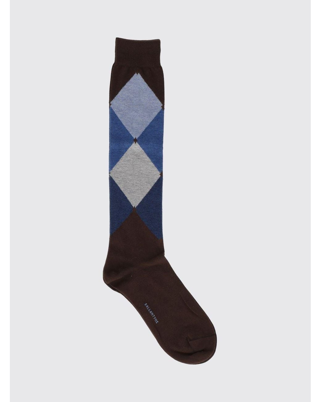 Ballantyne Blue Diamond Pattern High-Top Cotton-Blend Socks With Contrast Logo for men