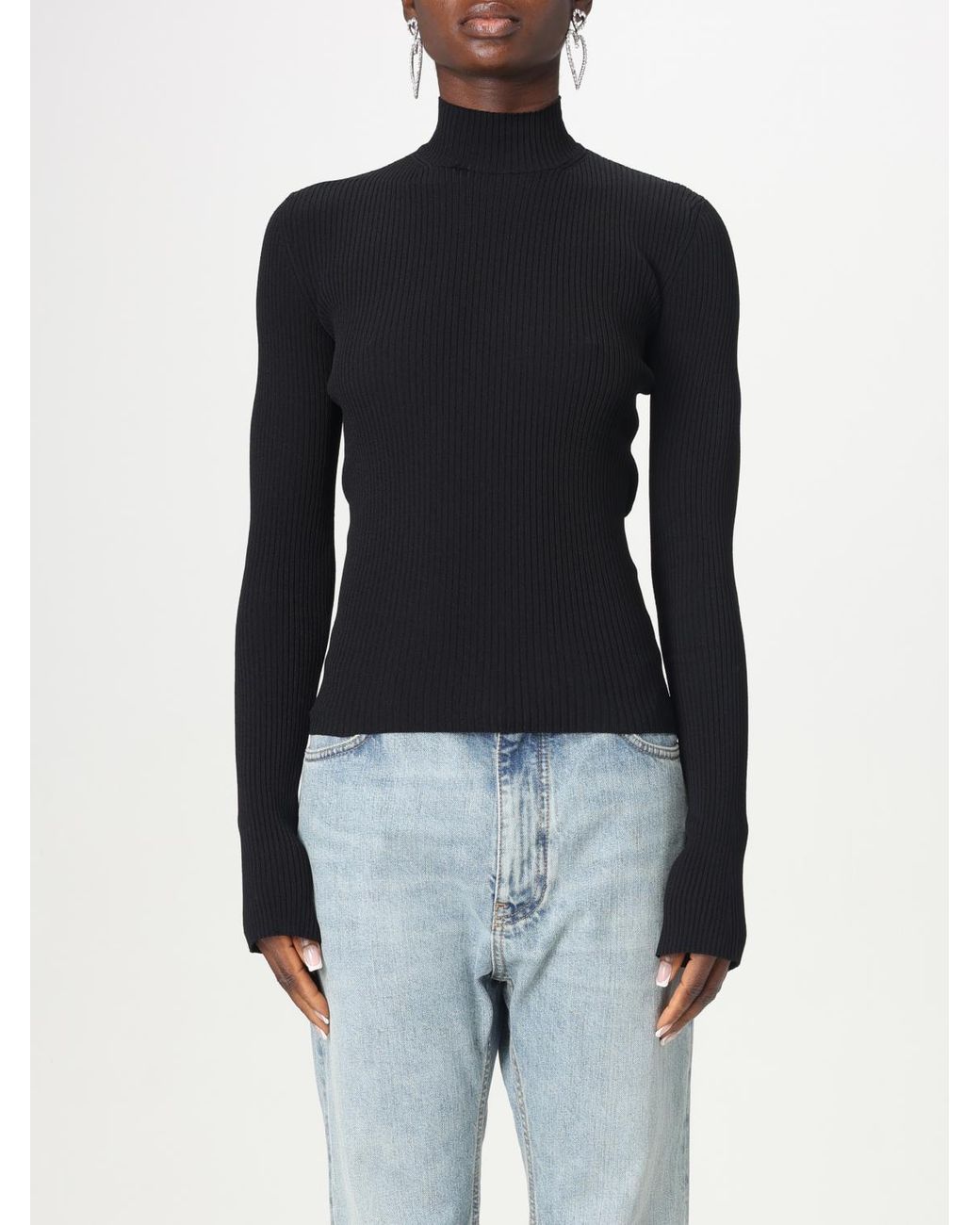 Balenciaga Blue Ribknit Mock Neck Sweater