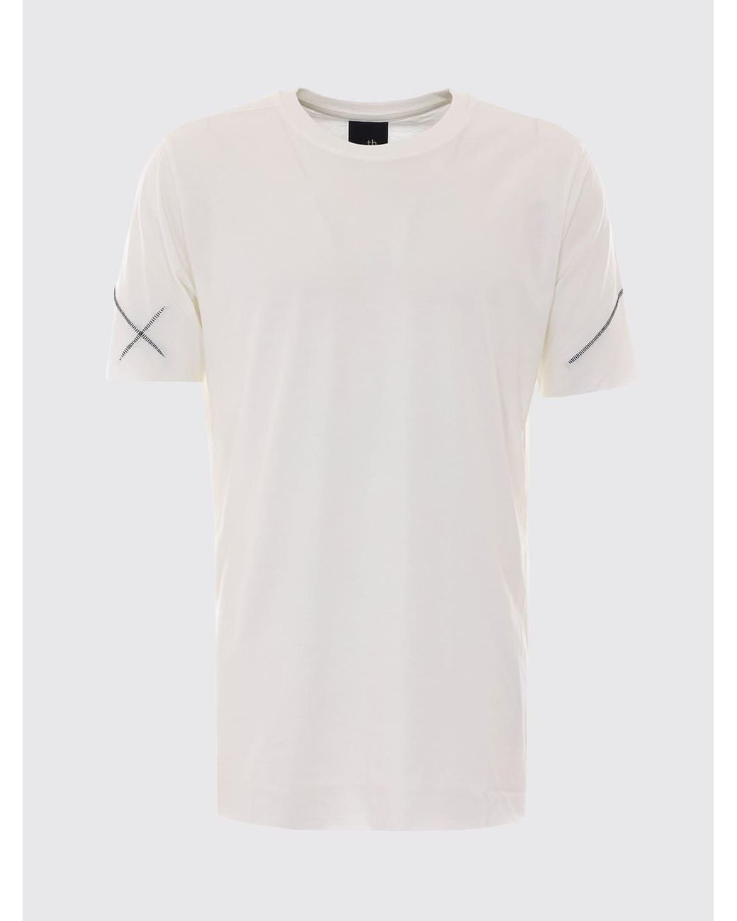 Thom Krom White Longline Cotton Crewneck T-Shirt With Contrast Logo for men