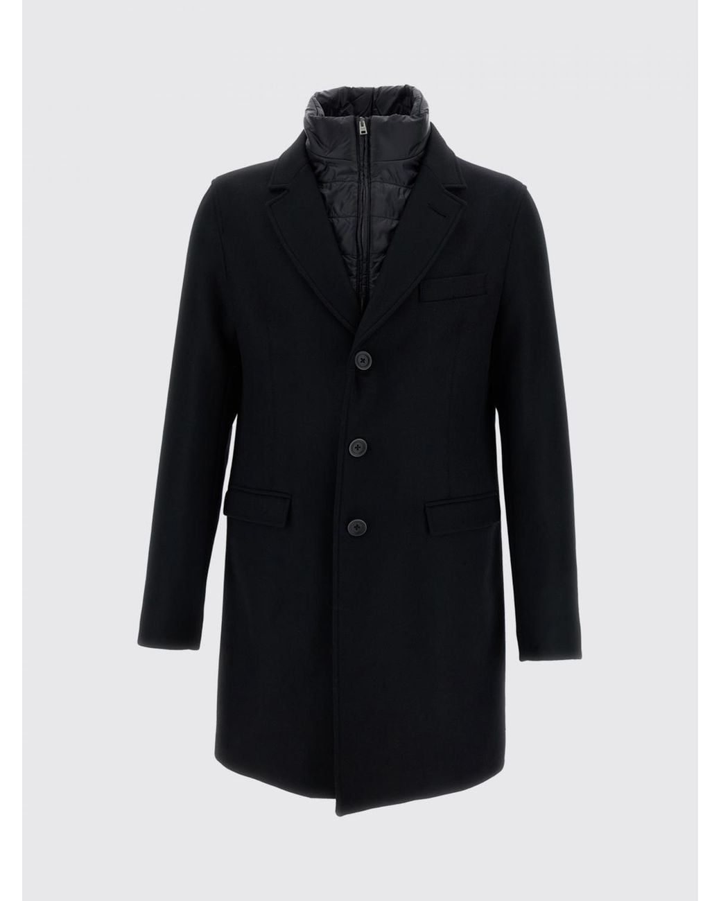 Herno Blue Single-Breasted Wool And Nylon Coat With Quilted Bib for men