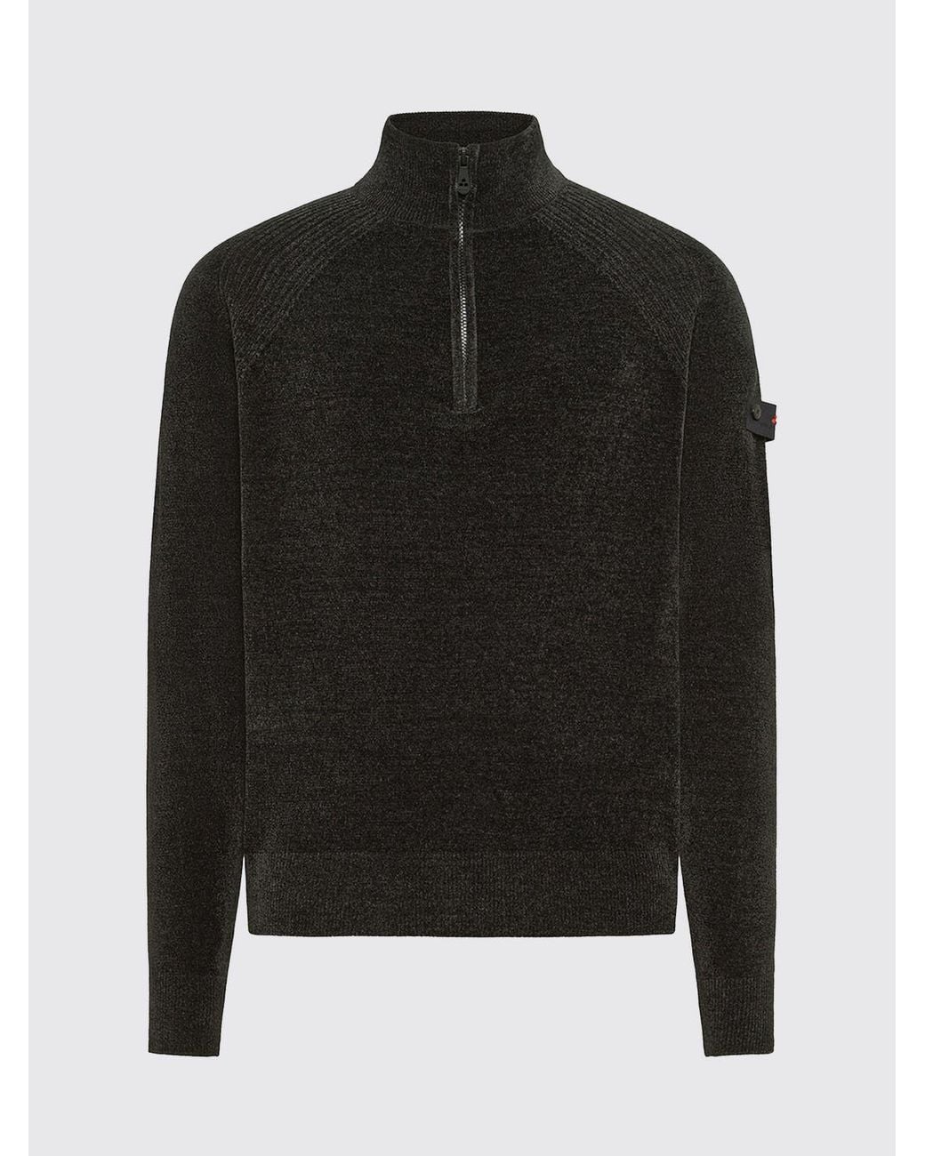 Peuterey Black Chenille Velvet Turtleneck Jumper With Half-Zip And Dropped Shoulders for men