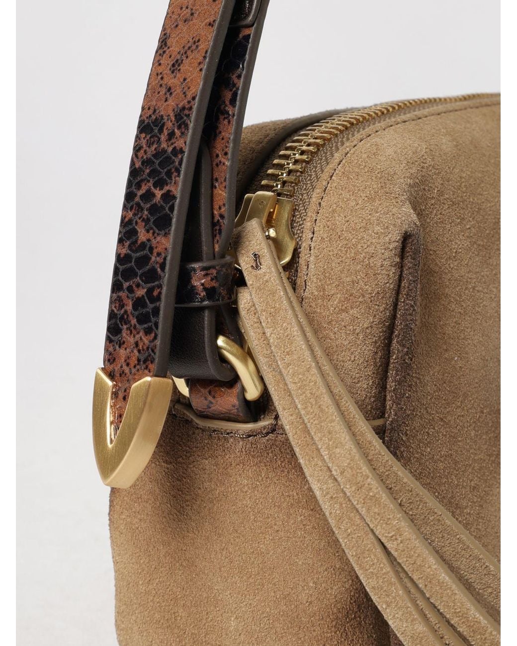 Pinko Natural Boston Suede Mini Shoulder Bag With Love Birds Logo