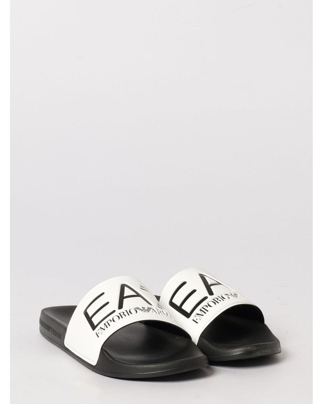 EA7 White Rubber Sliders With Logo Print for men