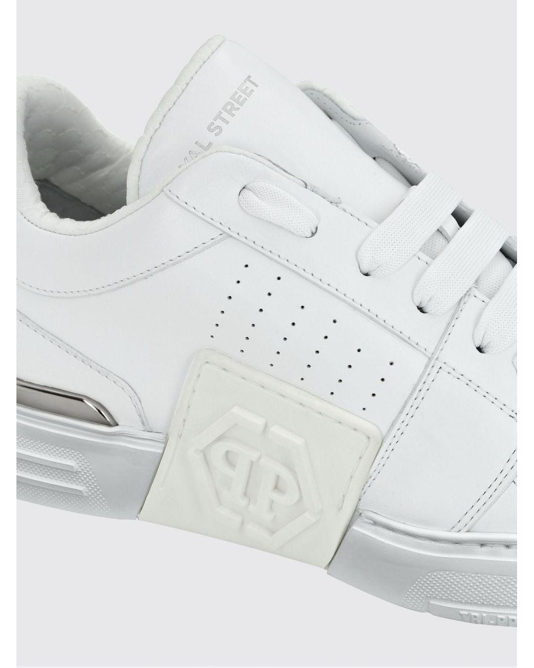 Philipp Plein White Royal Street Smooth Leather Sneakers With Hexagon Logo for men