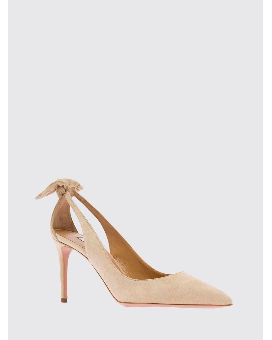 Aquazzura Natural Bow Tie Suede Pumps With Stiletto Heel And Knot Detail