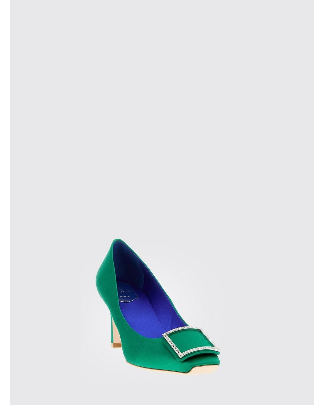 Roger Vivier Green Trompette Satin Pumps With Jewel Buckle