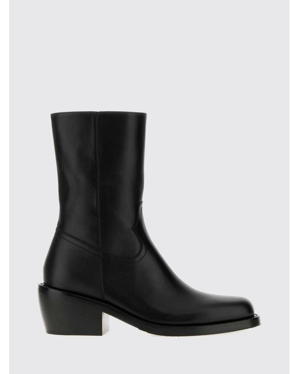 Dries Van Noten Black Smooth Leather Western Ankle Boots With Side Zip for men