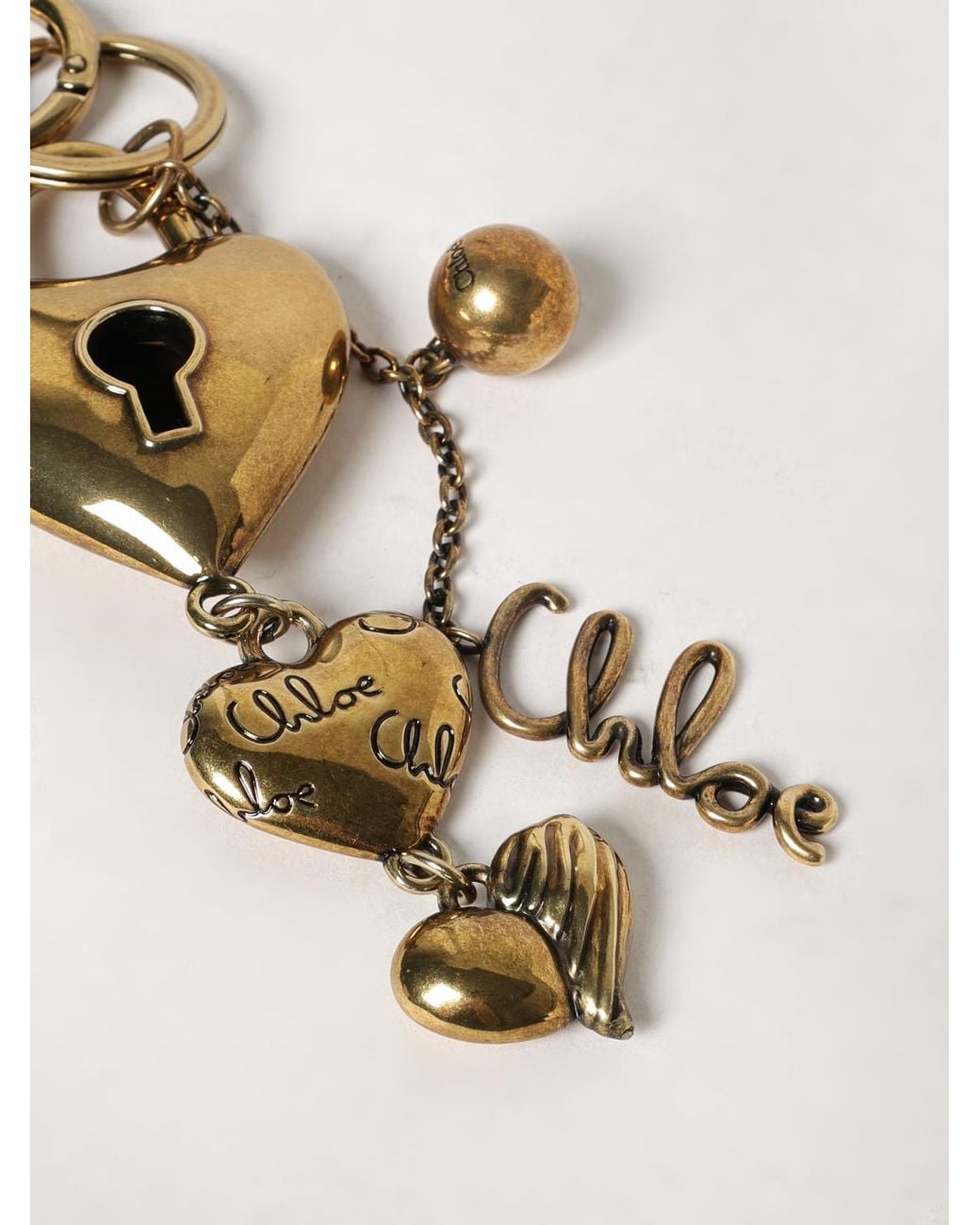 Chloé Metallic ChloÉ Heart-Shaped 14K-Plated Brass Keychain With Engraved Logo