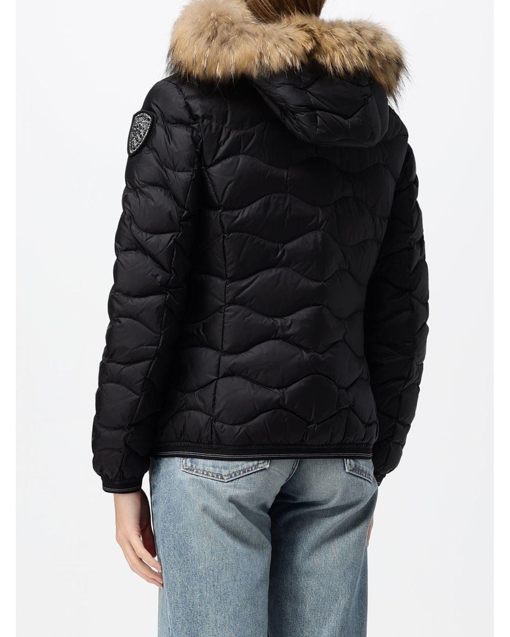 Blauer Black Camelia Slim Fit Short Down Jacket With Shearling Hood