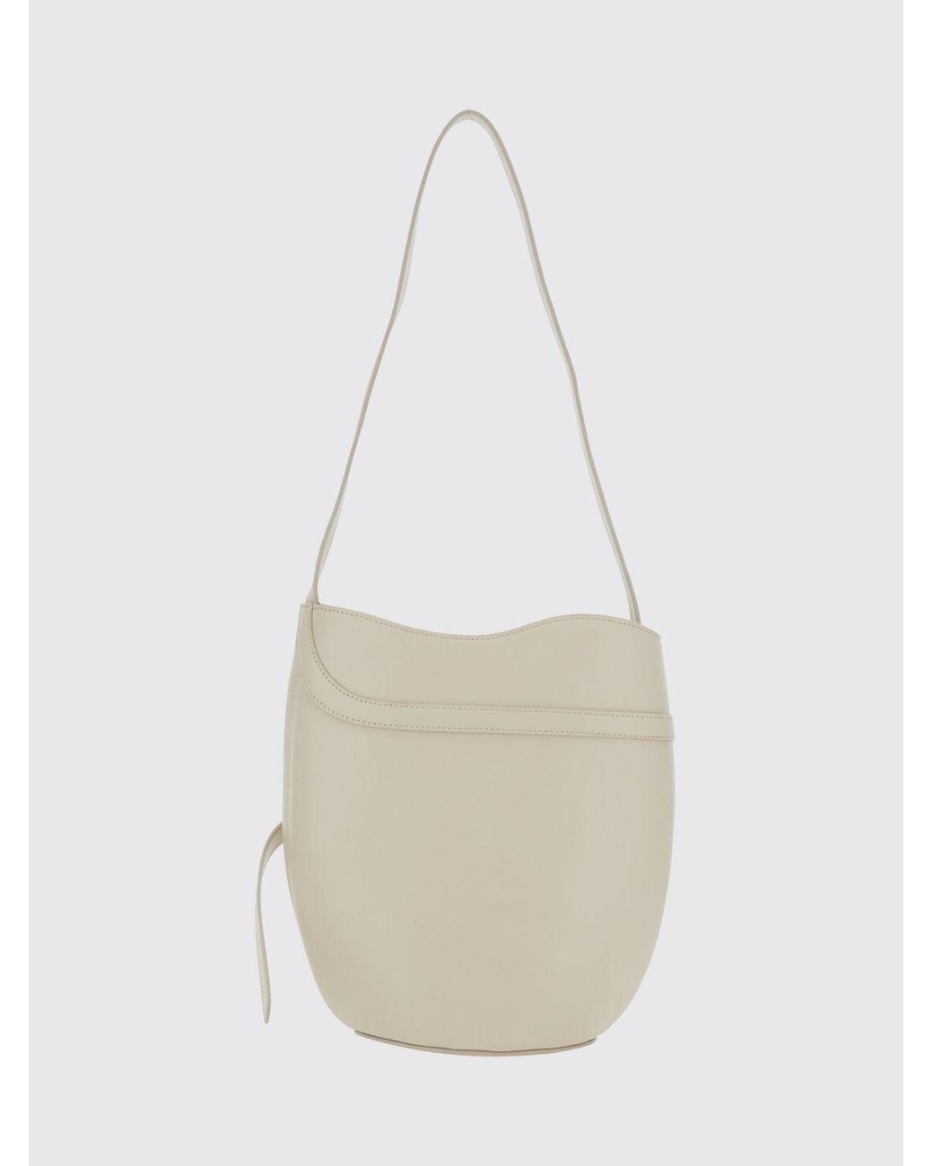 Liffner White Suede Calfskin Bucket Bag With Flat Handle