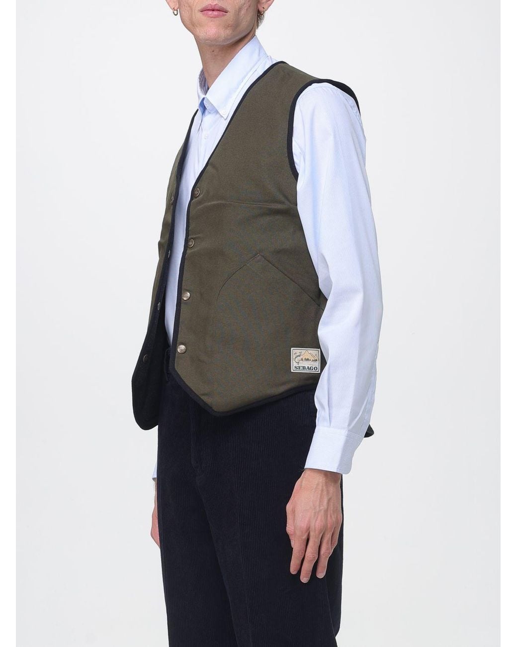 Sebago Blue Reversible Cotton Tailored Waistcoat With V-Neck for men