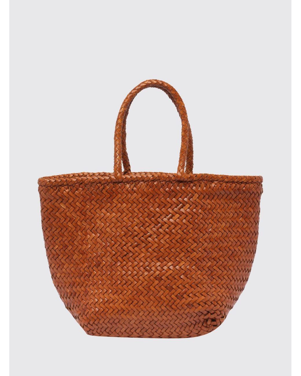 Dragon Diffusion Brown Grace Woven Leather Tote Bag With Double Handle