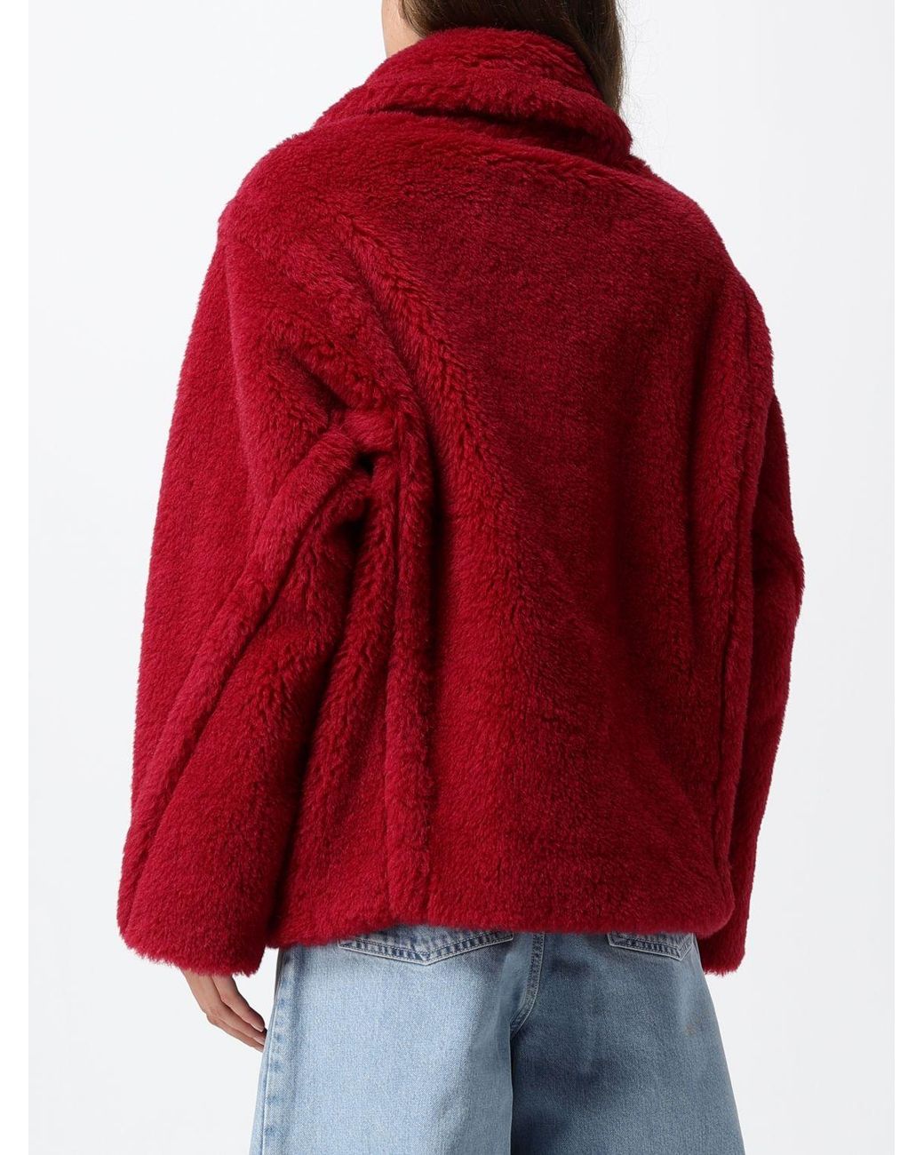 Max Mara Red Alpaca And Wool Teddy Jacket With Concealed Closure