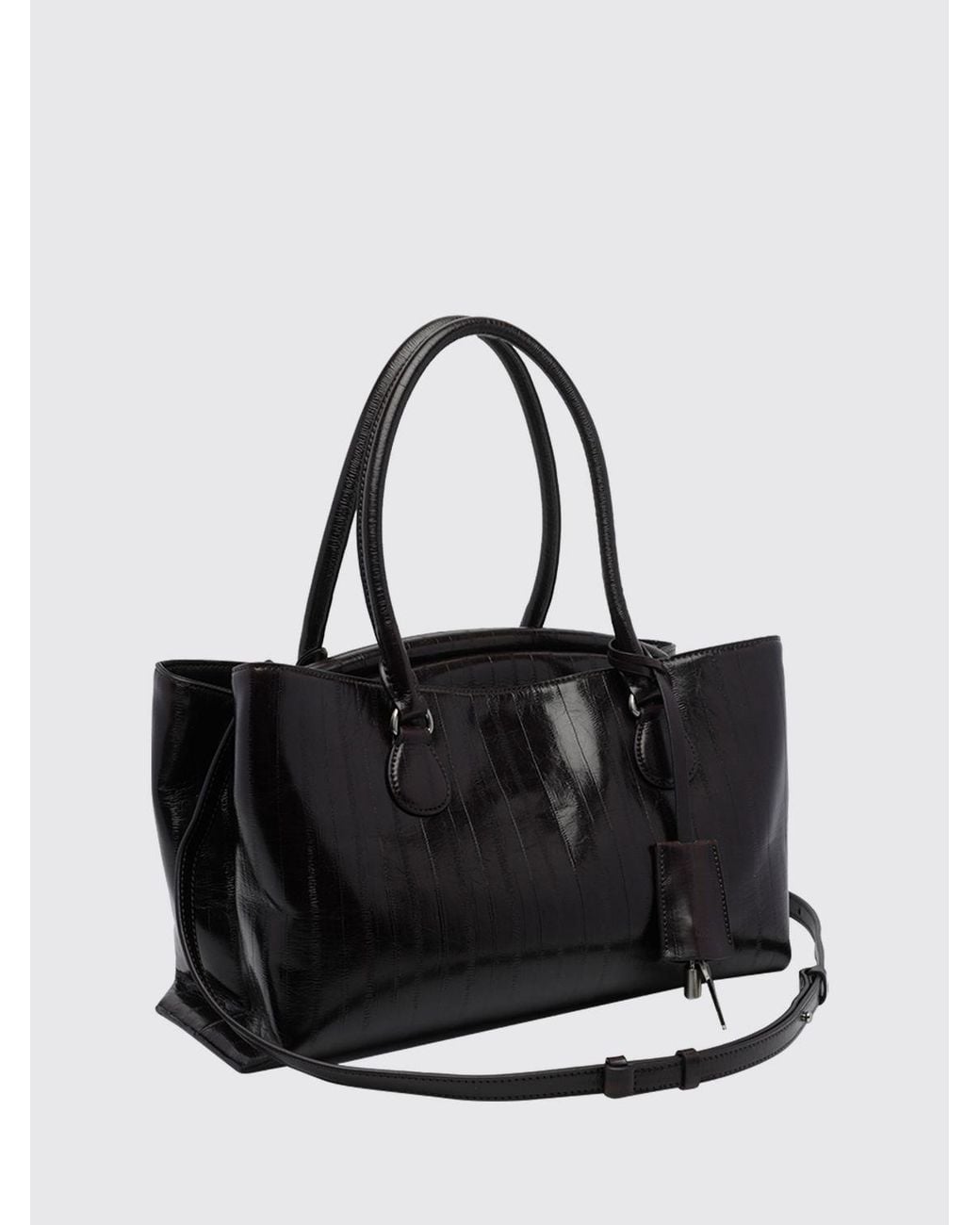 OSOI Black Shell Brot Patent Leather Shoulder Bag With Padlock And Removable Strap