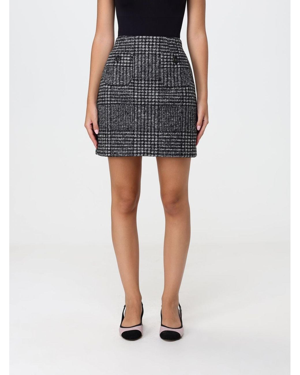 N°21 Blue High-Waisted Check Tweed Mini Pencil Skirt With Patch Pockets