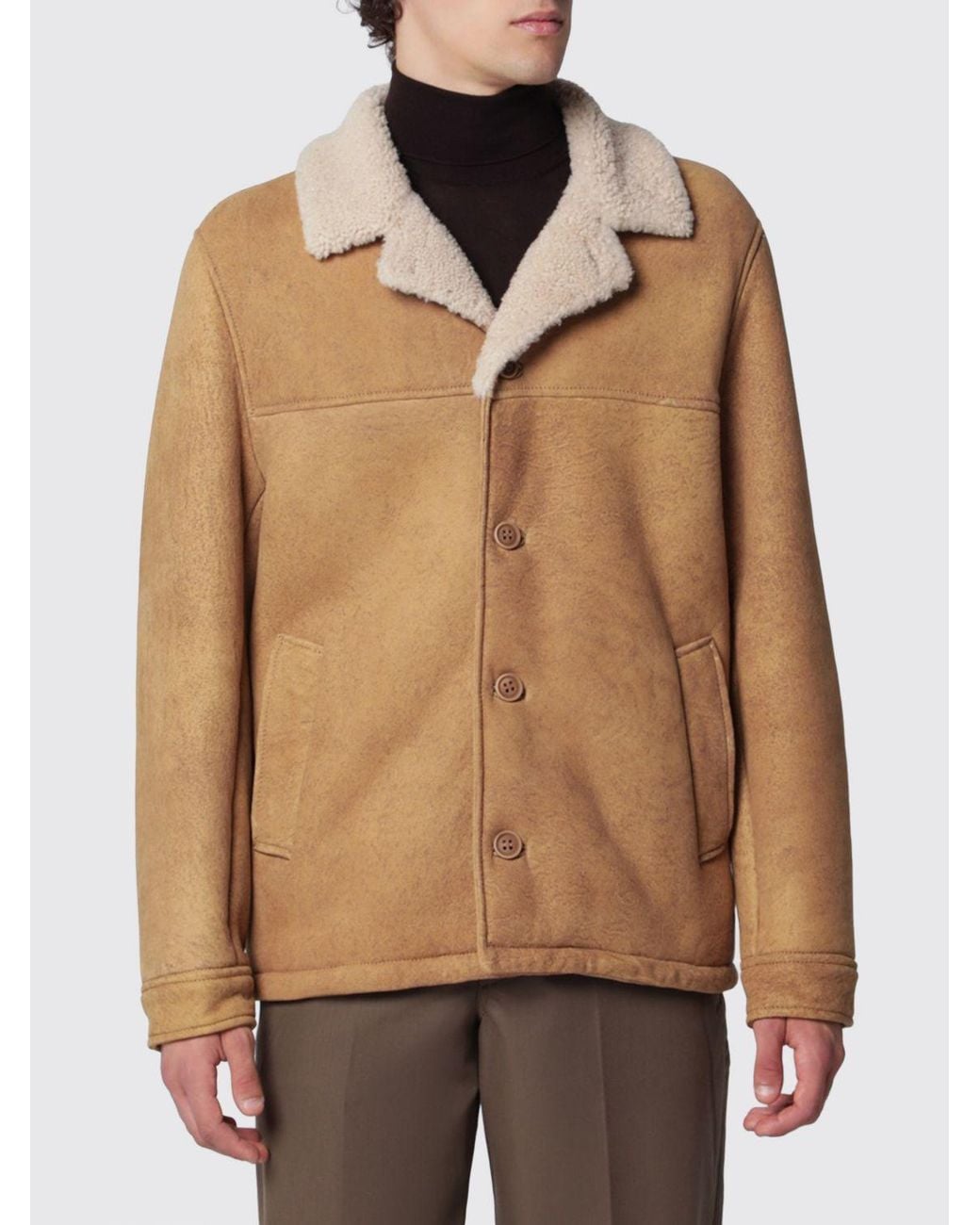 Salvatore Santoro Natural Suede Sheepskin Jacket With Fur Collar for men