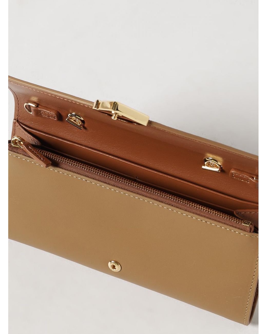 Fendi Brown Ff Diamonds Grained Calfskin Wallet On Chain With Monogram